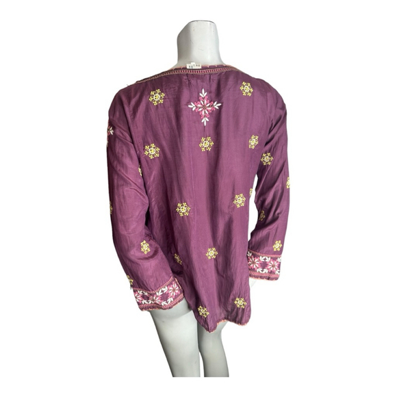 Odd Molly Purple Silk Blend Floral Embroidered Long Sleeve Blouse Size 1 Fits S - Picture 3 of 8